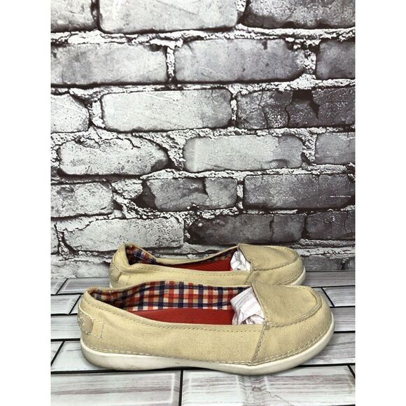 Crocs Melbourne II Khaki Canvas Slip on Loafers Boat Shoes Women’s Sz 6M US/36EU - Picture 2 of 16